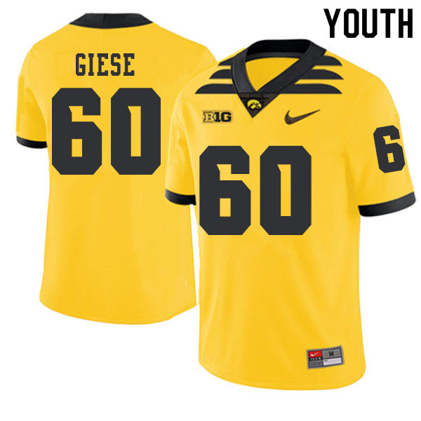 2019 Youth #60 Jacob Giese Iowa Hawkeyes College Football Alternate Jerseys Sale-Gold